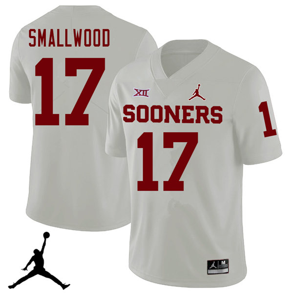 Jordan Brand Men #17 Jordan Smallwood Oklahoma Sooners 2018 College Football Jerseys Sale-White - Click Image to Close
